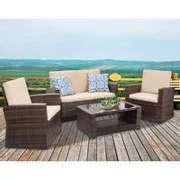 Patio Furniture Sets 4 Piece Rattan Chair Patio Sofas Wicker Sectional Sofa Outdoor Conversation, Outdoor Garden Sofas 1