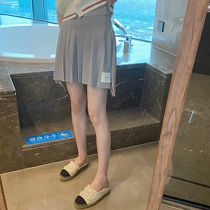 

tb college sweet high waist thin pleated skirt women's skirt summer all-match short front short back long slit A-line skirt