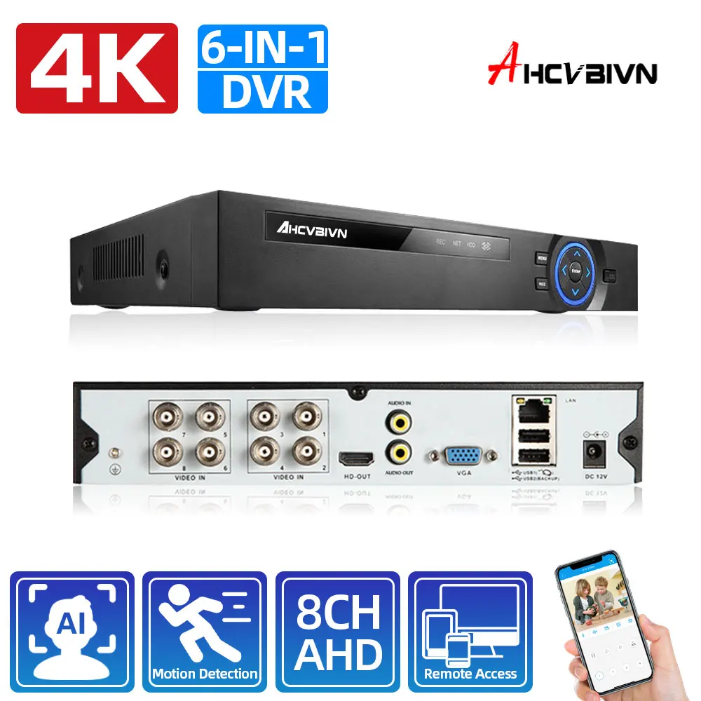 

Цифровой видеорегистратор, 8 каналов, AHD DVR, 4K, гибридный сетевой видеорегистратор XMEye, приложение для видеонаблюдения, цифровой видеорегистратор для 8MP, 5MP, 2MP, 1080P, аналоговая IP-камера AHD, CVI, TVI