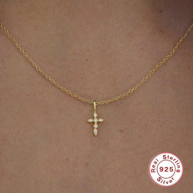 Aide 925 colliers en argent Sterling breloques pour femmes cristal croix clavicule collier chaîne Simple collier ras du cou accessoires cadeau 1