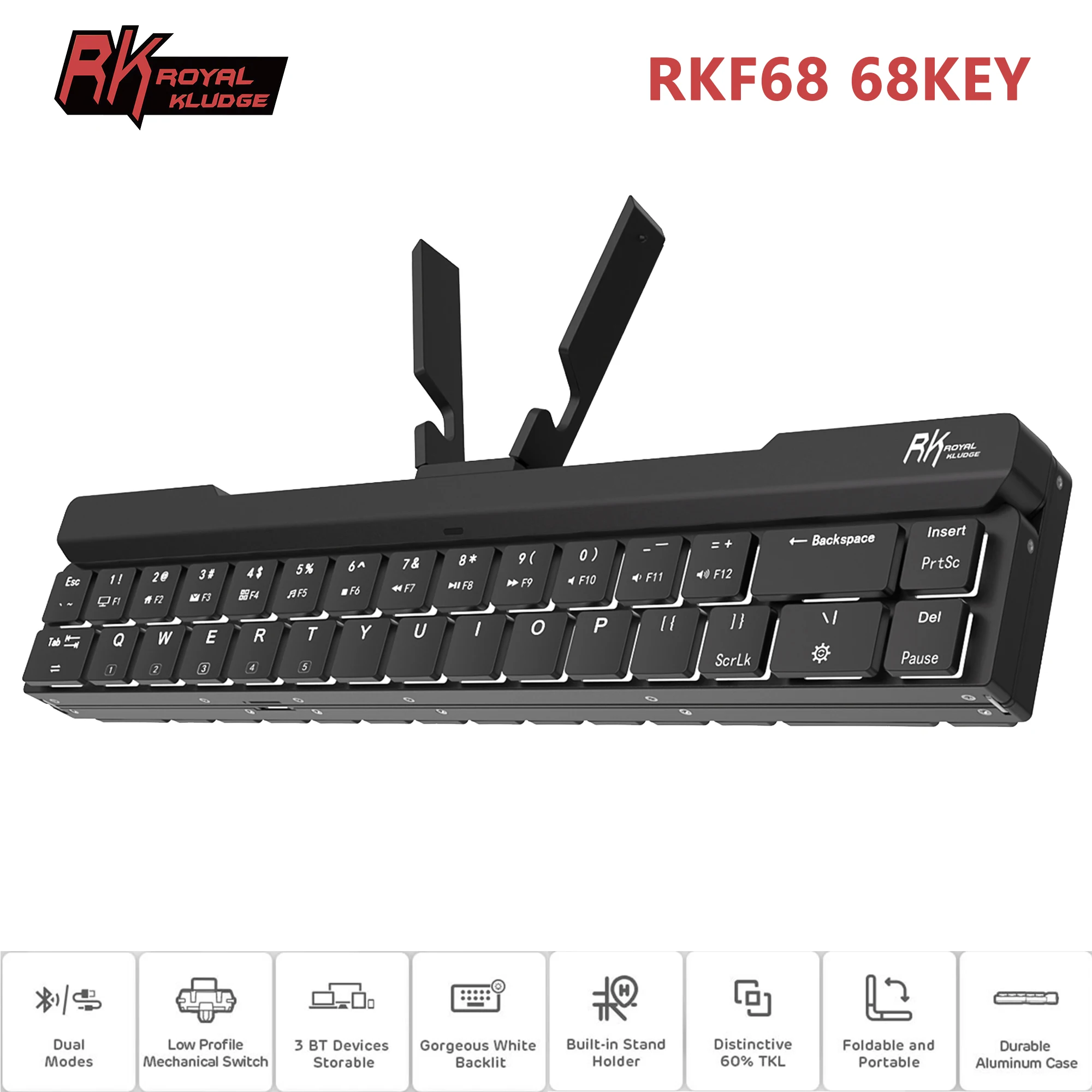 Royal Kludge RKF68 Foldable Mini Mechanical Keyboard Portable Wireless Bluetooth Gamer Keyboards for Tablet Laptop Mobile Phone