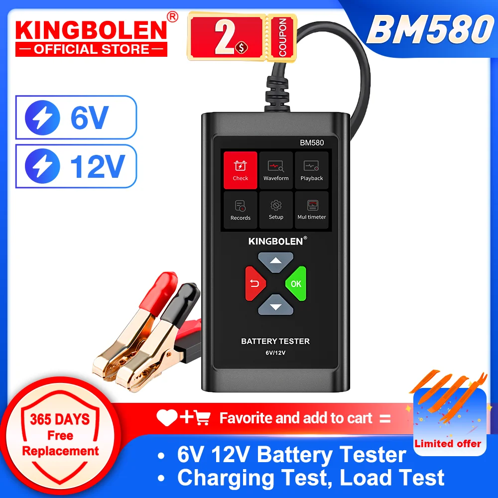 KINGBOLEN BM580 Car Battery Tester 6V 12V Automotive Test Tools Car