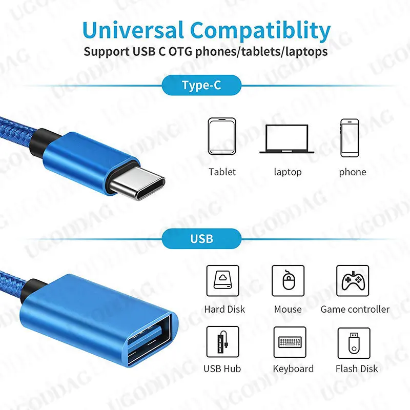 OTG Type C USB Adapter Cable for Xiaomi Samsung S20 Huawei MacBook Pro