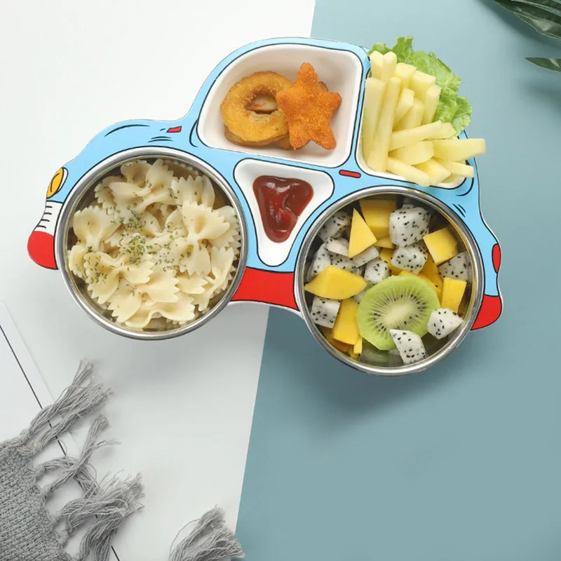 Cartoon Car Shaped Divided Baby and Toddler Plates Non-Slip Unbreakable Children durable baby toddlers Divided Baby plate