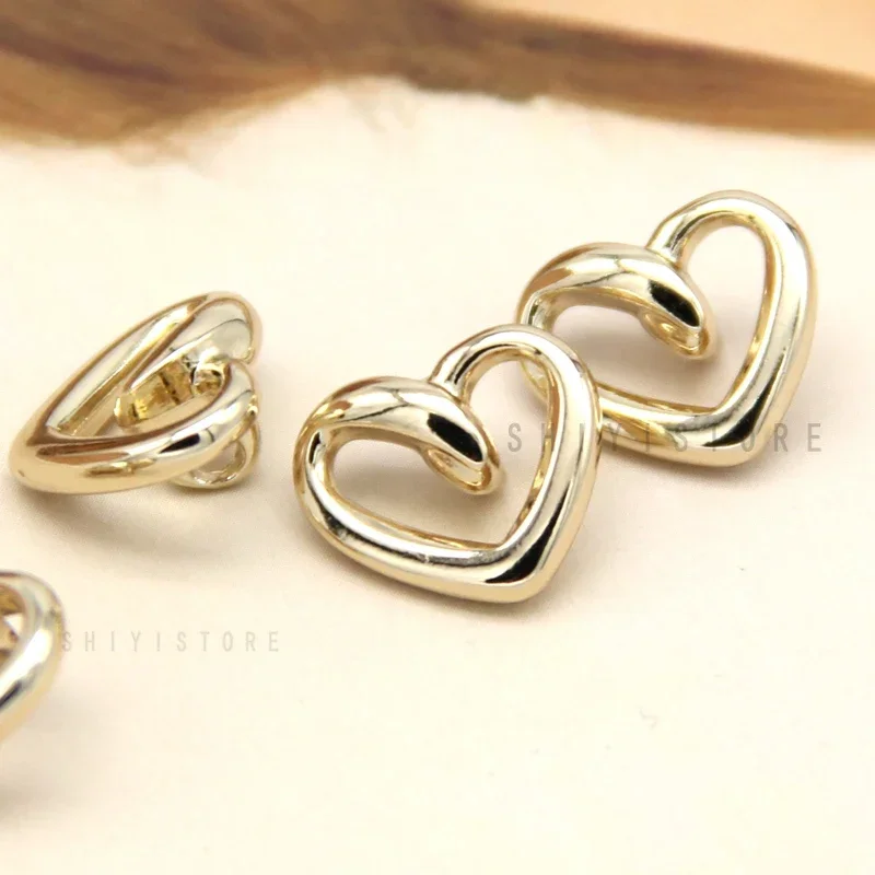 12mm Heart Gold Metal Shank Shirt Cute Buttons For Clothing Doll Children Dress Little Decorations Sewing Accessories Wholesale