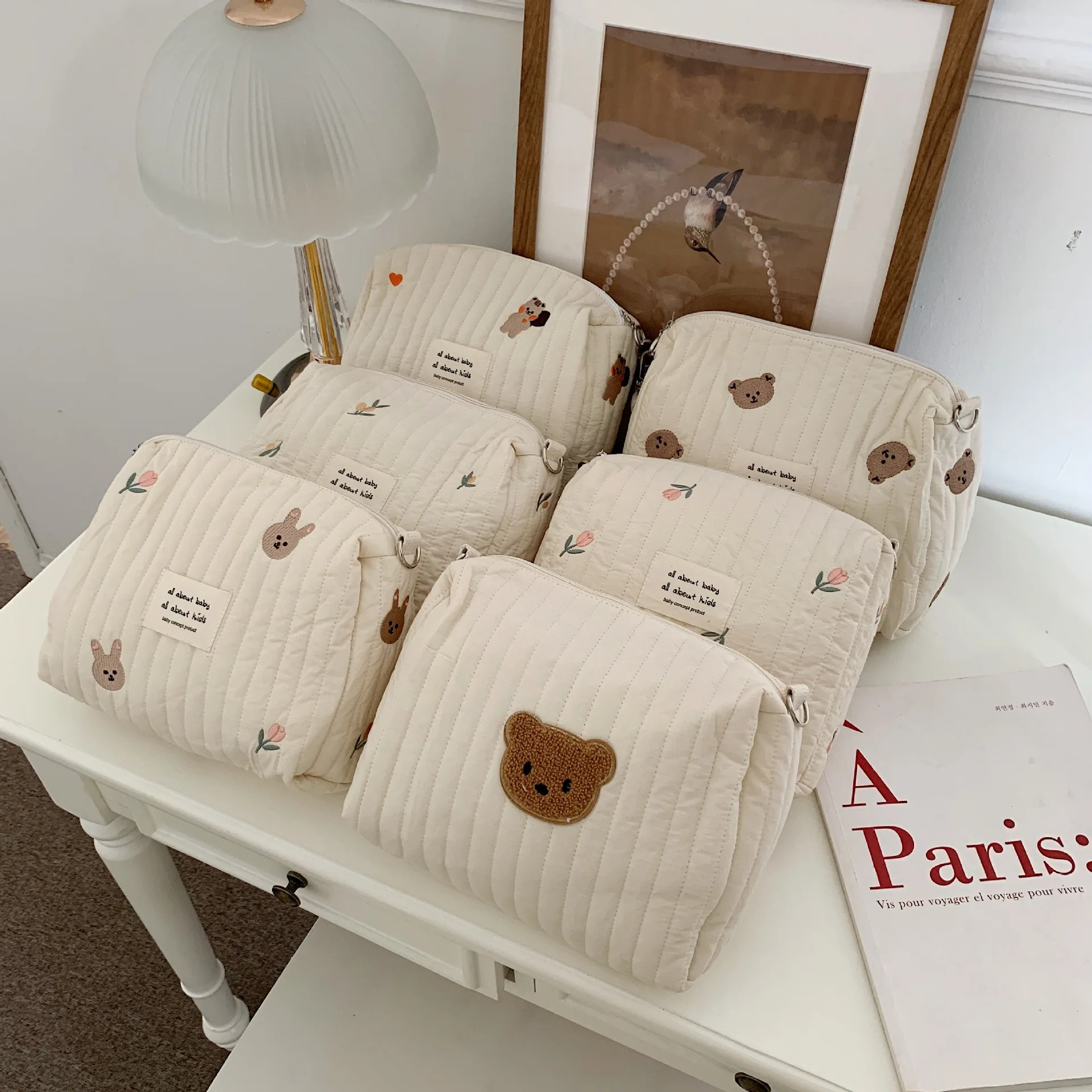 Cotton Mom Bag Organizer Cute Bear Embroidery Mommy Single Bag Zipper Newborn  Baby Diaper Bag Nappy Travel Stroller Storage Bag - Diaper Bags - AliExpress