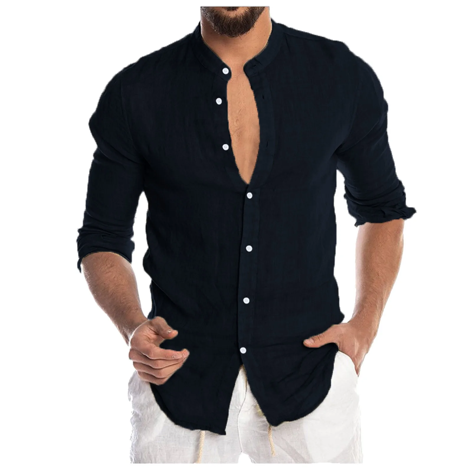 2022 Men's Fashion Casual Shirt Solid color collar open front long sleeve shirt Top comfortable cotton high quality shirt men's button up short sleeve shirts & tops Shirts