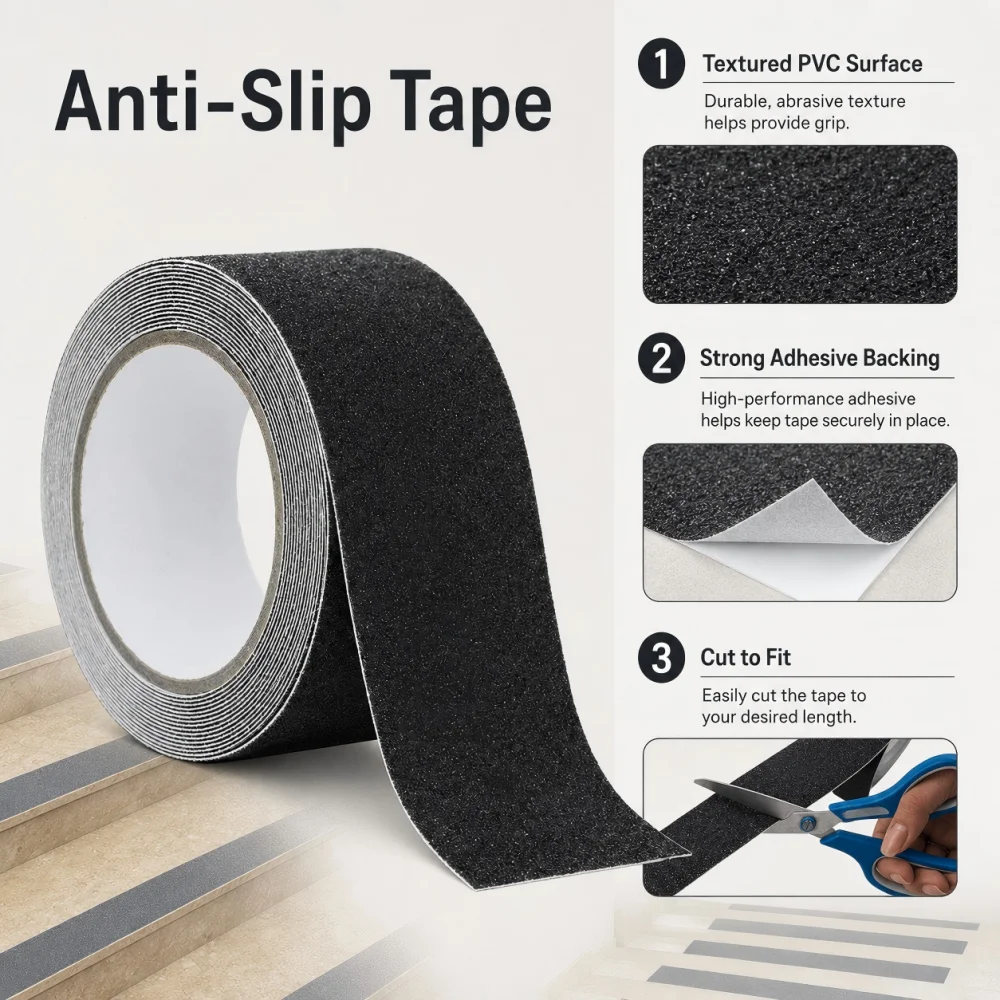 5M Self-Adhesive Anti-Skid Tape for Non-Slip Safety in Wet Areas
