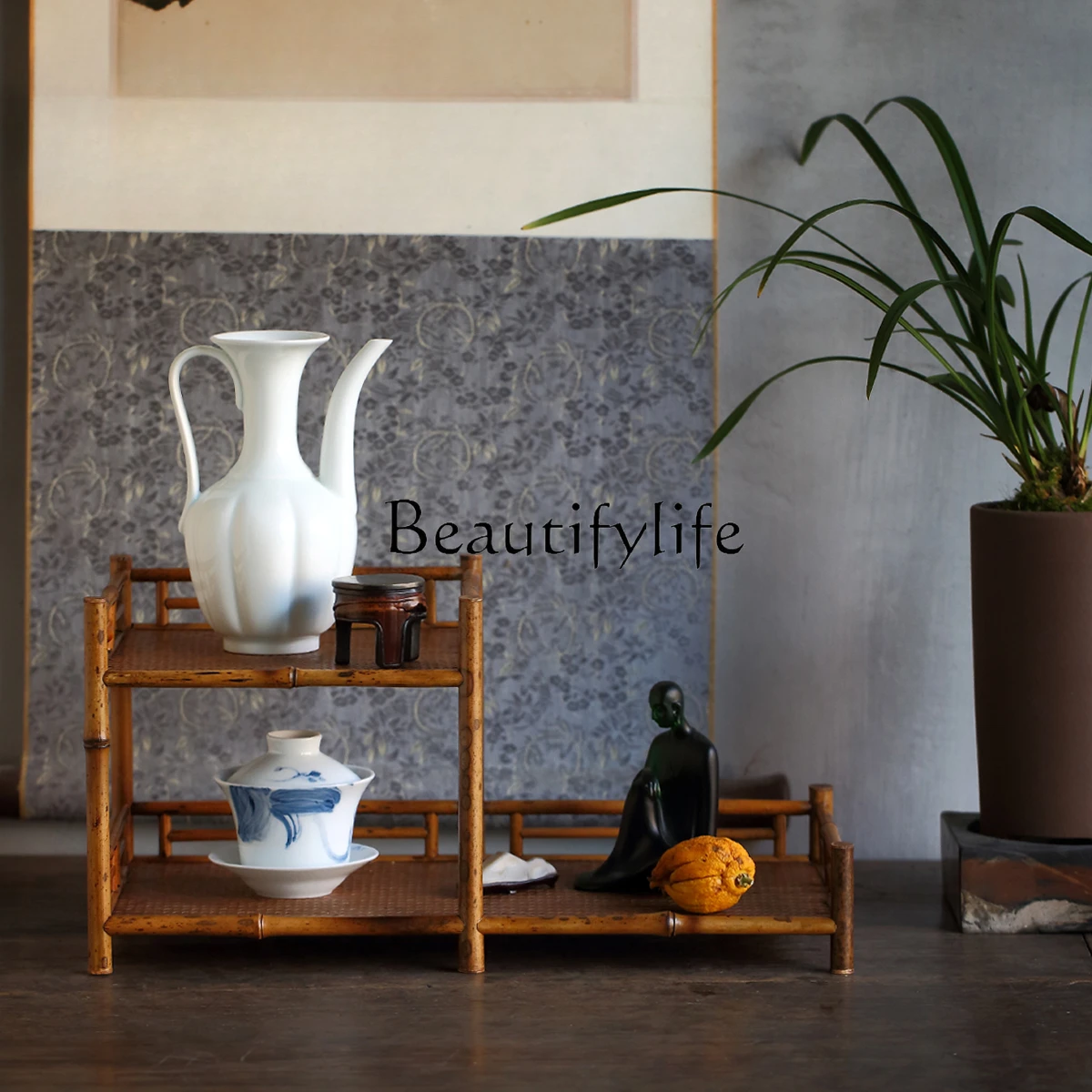 

Tea Ceremony Storage Cabinet Antique Shelf Small Ornaments Tea Cup Storage Rack