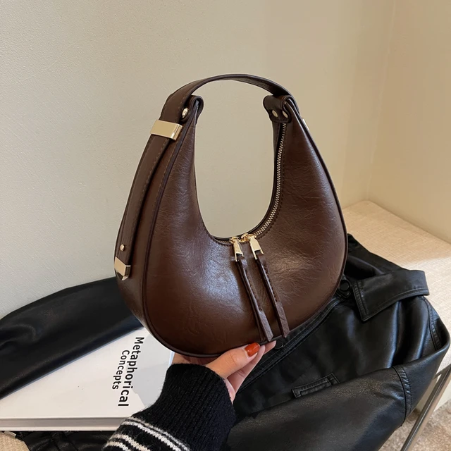 Retro Simple Solid Color Women's Commuter Crescent Bag 2025 High Quality PU Shoulder Bag Elegant High End Bag Сумка Женская 1
