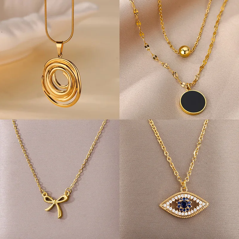 Stainless Steel Oval Pendant Necklace for Women