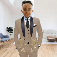 Costume formel bleu marine pour garçons, veste, pantalon, gilet, ensemble 3 pièces, châle, Blazer à revers pour enfants, costumes de smoking de mariage, vêtements de 2 à 16 ans 4