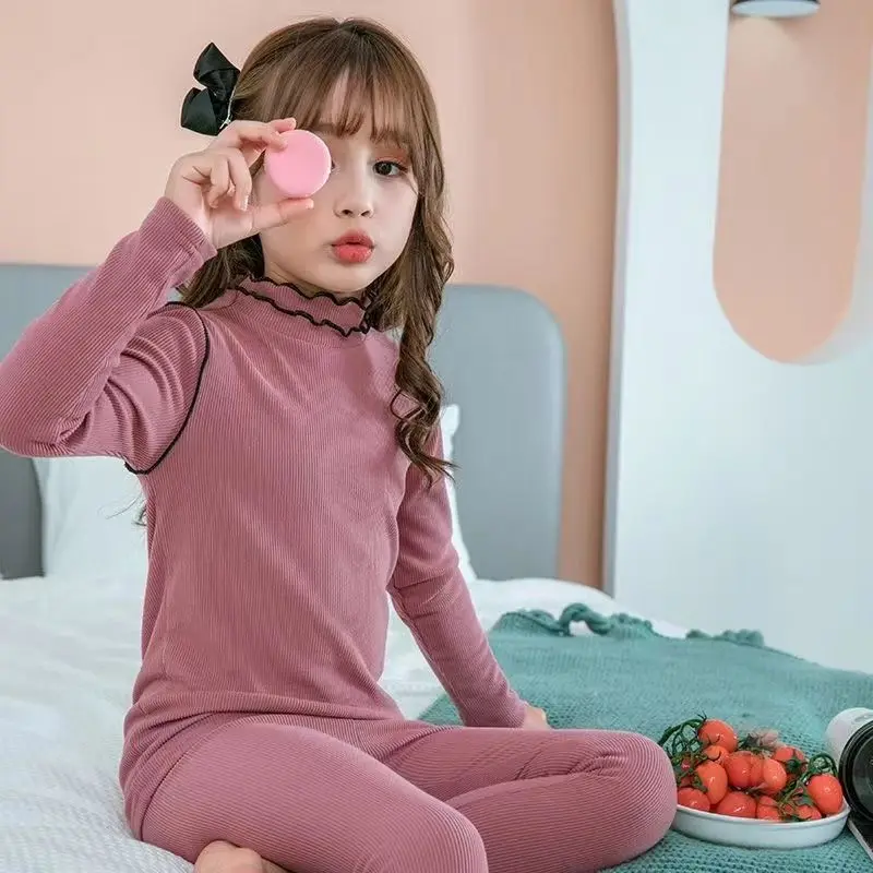 

Women's Autumn Winter New Fashionable Round Neck Pullover Long Sleeved Solid Color Bottom Shirt Kids Children's Clothing Suit