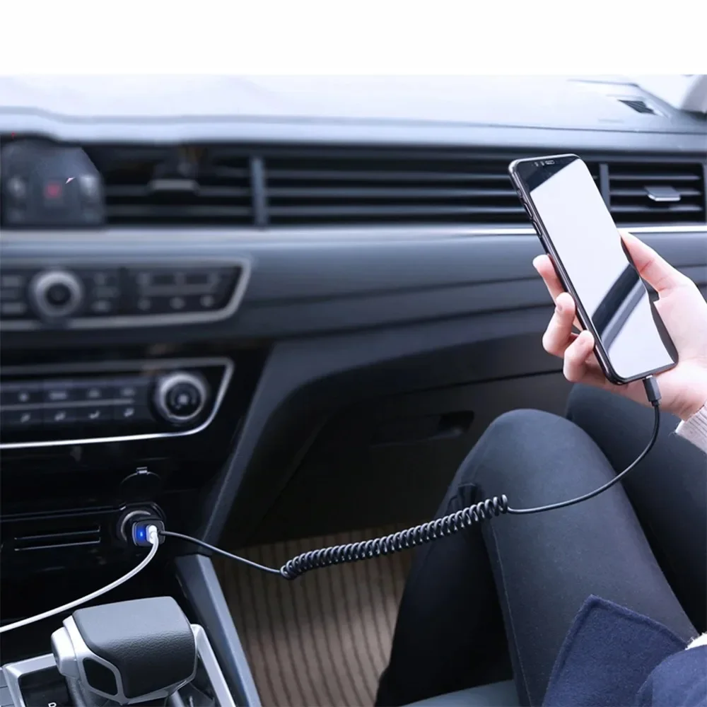 High-Power 48W Fast Charging Spring Cable Car Charger with Universal USB Compatibility