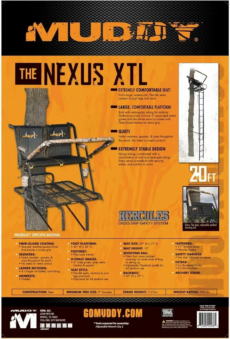 Muddy Nexus XTL 20 Foot Tall Climbing Safety System 2 Person Seat Deer Hunting Ladder Tree Stand with Flip Up Shooting Rail 3
