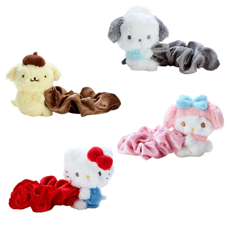 

Плюшевая кукла Hello Kitty Kawaii Kuromi Cinnamoroll, резинка для волос, аниме Sanrio, подлинное милое женское сердце, аксессуары для волос, подарки для девочек