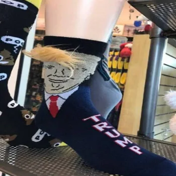 Spoof Funny President Donald Trump Socks With 3D Fake Hair Crew Socks Mens Compression Socks Streetwear Hip Hop 5