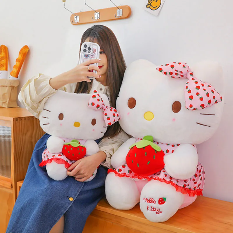 New Sanrio Doll Cute Strawberry KT Cat Plush Stuffed Toy