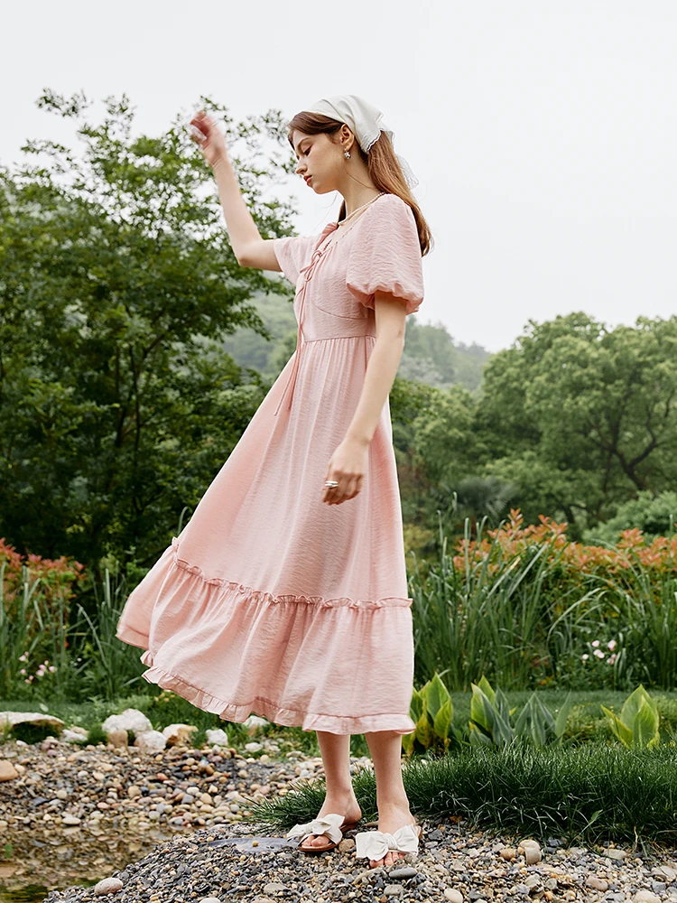 FSLE Temperament Dress Women's Summer 2024 New Countryside Style Fake Long  Pink Green Casual Loose Women Dress 24FS12506 - AliExpress 200000345