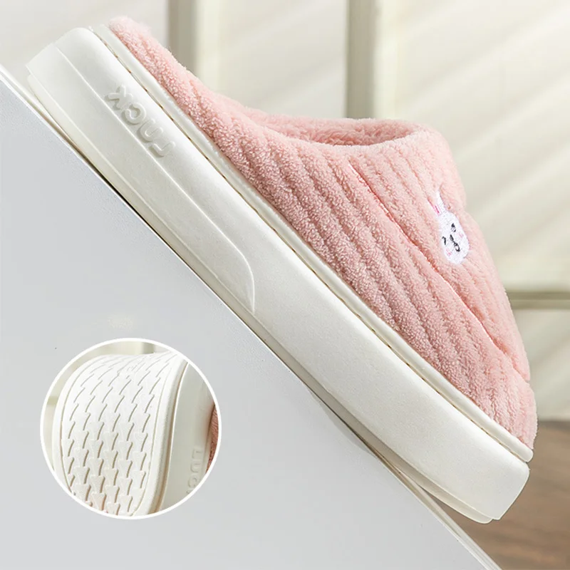 Lovely Rabbit Home Cotton Slippers Women Indoor Light Soft Sole Plush Slippers Woman Pink Platform Living Room Shoes Female