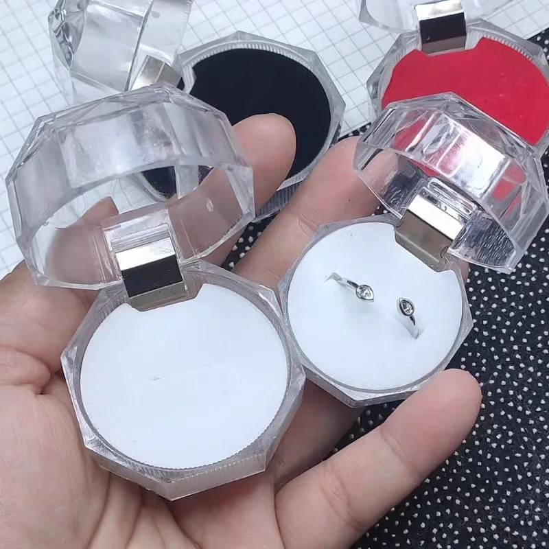 Acrylic Octagonal Clear Crystal Ring Box Fashion Rings Earring Jewelry Display Organizer Storage Case Wedding Jewelry Gift Boxes