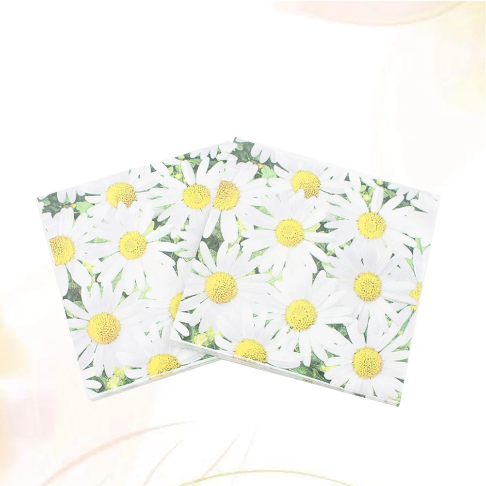 Daisy Printed Napkins Disposable Tissue Paper Serviettes Banquet Party Supplies Virgin Wood Pulp Material 20pcs
