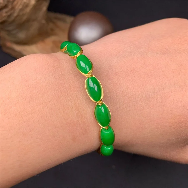 옥 팔찌 여성 구슬 돌 남자 매력 보석 디자이너 Jadeite 925 실버 선물 Bangles 선물 천연 보석 에메랄드 ...