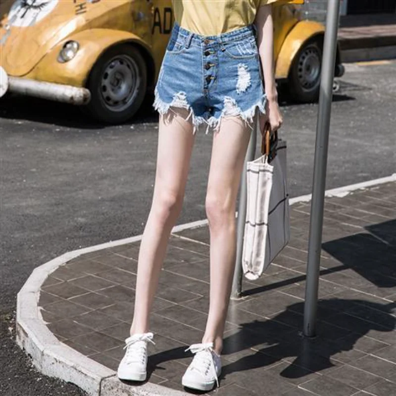 Womens Shorts Jeans with Waist Pocket Short Pants for Women To Wear Ripped Denim High Wide Outdoor Summer Design XL Korean Style