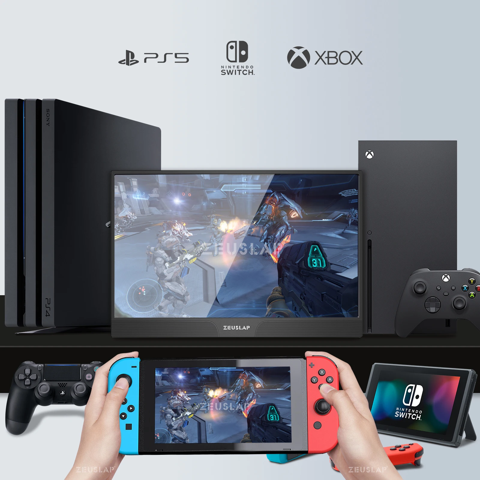 ZEUSLAP 휴대용 모니터 터치 패널, 컴퓨터 터치 모니터, PS4 스위치 Xbox One 노트북 및 휴대폰과 호환 가능, 15.6 인치