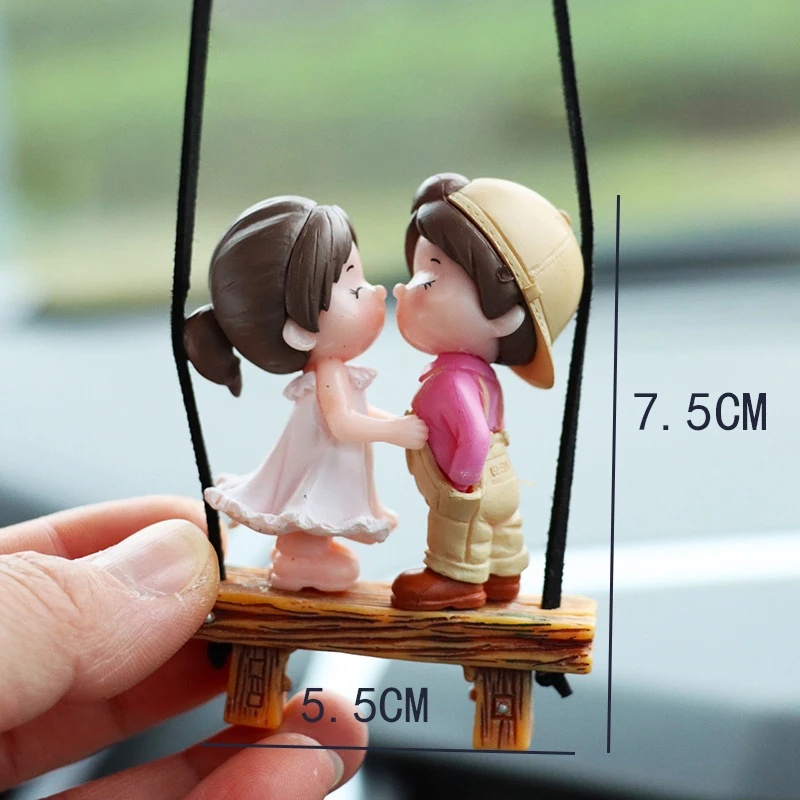 Lovely Kiss Hug Boy Girl Car Ornament Hanging Pendant Car Rearview Mirror Decorations Couple Dolls Interior Accessories Model images - 6