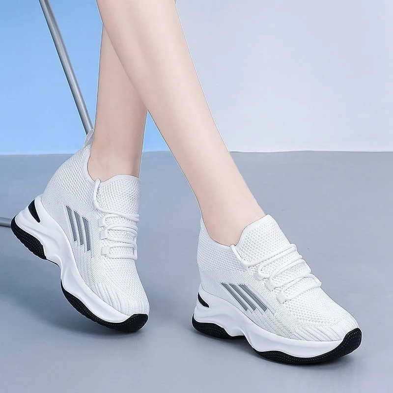 

Women's Sneakers New Casual Shoes Woman Autumn Comfortable Breathable White Shoe 8CM Heels Height Increasing Platform Femme