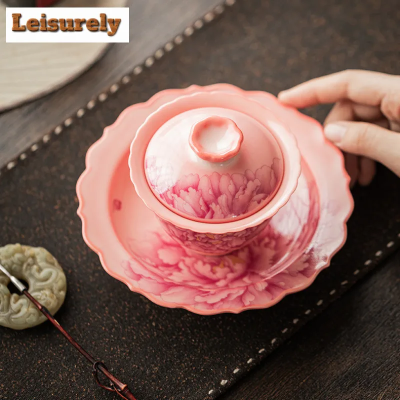 149ml Pork Fat Jelly Powder Ru Lace Gaiwan Boutique Tea Tureen Tea Bowl With Lid Kit Tea Making Cover Bowl Drinkware Ornaments