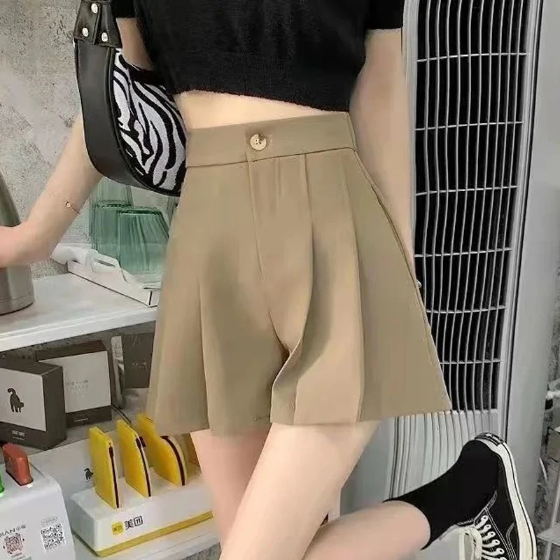 Women's Clothing Summer Korean Fashion High Waist Pleated Elegant Suit Shorts Y2K Casual Streetwear Solid Wide Leg Short Pants