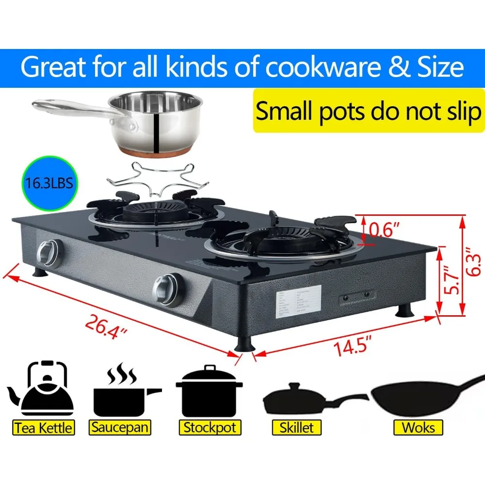 Propane Stove 2 Burner Propane Gas Stove Auto Ignition Portable Gas Stove 26000 BTU Propane Burners LPG with CSA Hose 4