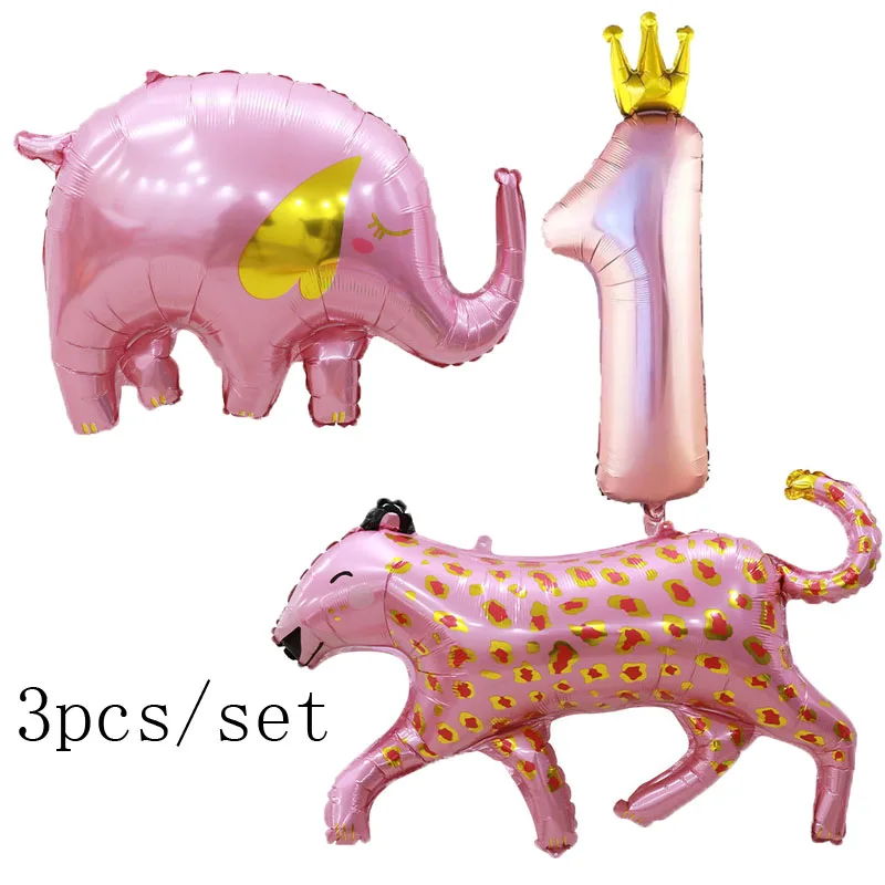 

3pcs/set Giraffe Elephant Leopard Jungle Cute Foil Balloon Boy Girl 1st Birthday Decor Animal Balloons Safari Theme Party Suppl