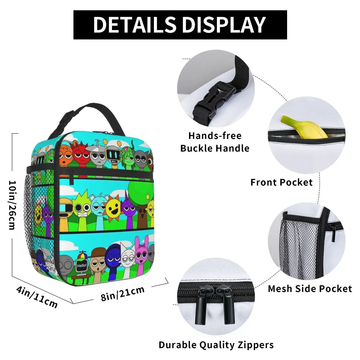 Cartoon Game 
Sprunki Incredibox Insulated Lunch Bags Large Reusable Cooler Bag Lunch Box Tote Office Travel Men Women 6