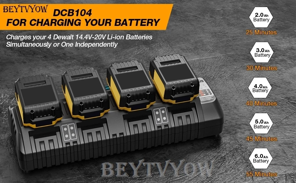 4 Ports Battery Charger Compatible with Dewalt 20V Li-ion Batteries Rapid Fast C