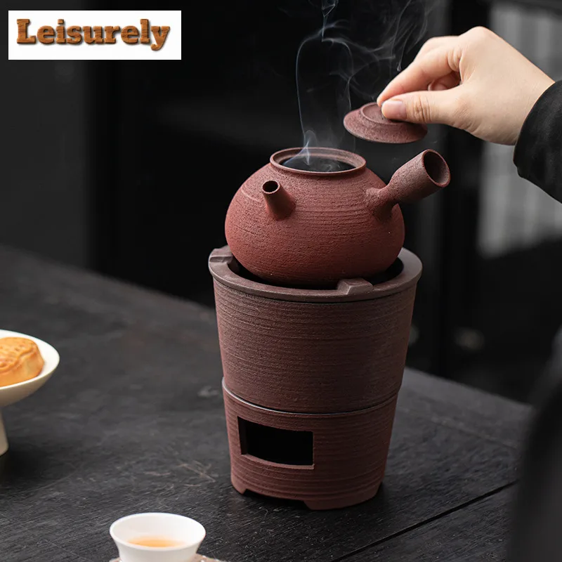Retro Old Rock Clay Tea Warmer Holder Side Handle Pot Heater Stove Kettle Stand Boiling Water Carbon Furnace Kungfu Tea Services