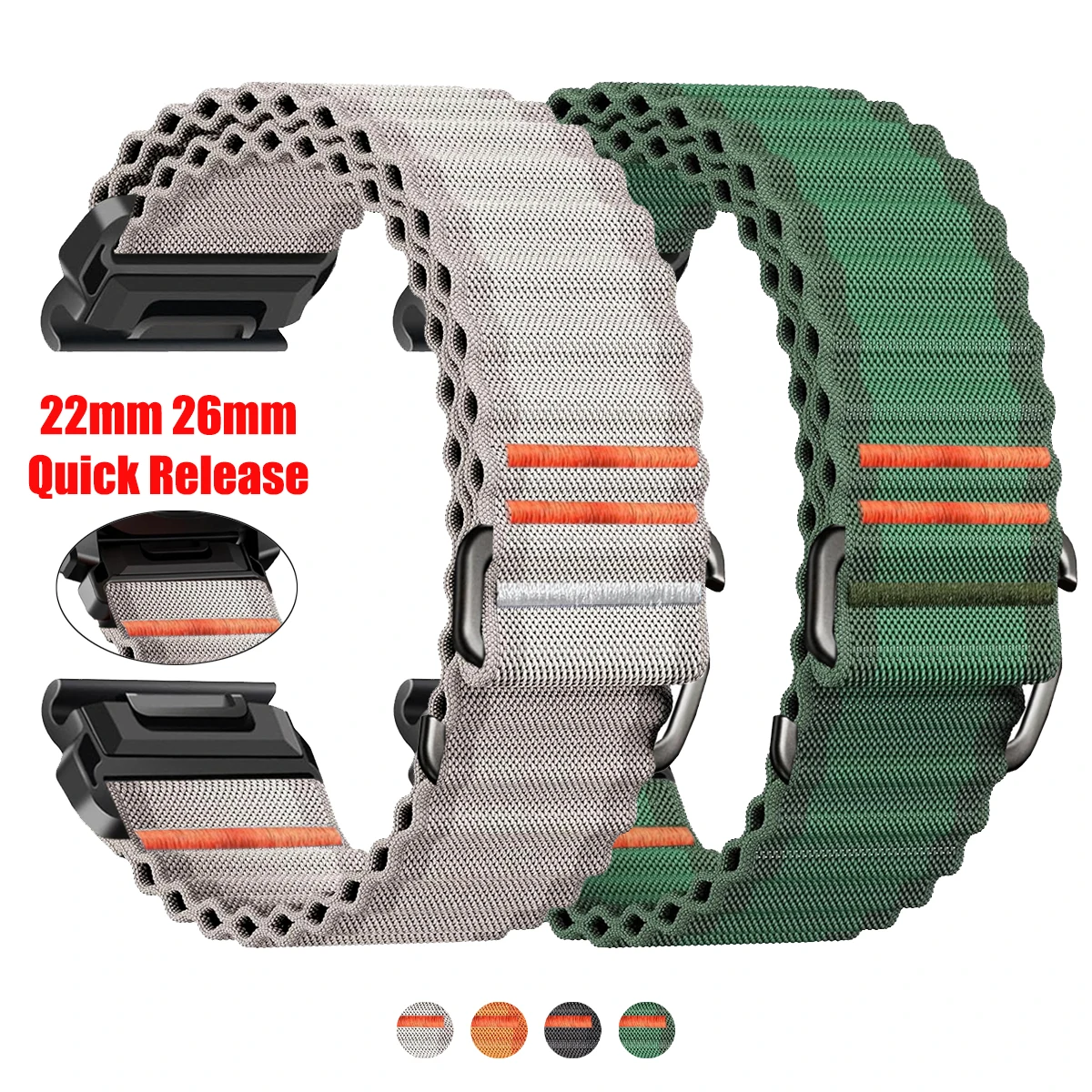 QuickFit Universal Nylon Watch Strap, 26mm/22mm, Premium Bracelet Accessory
