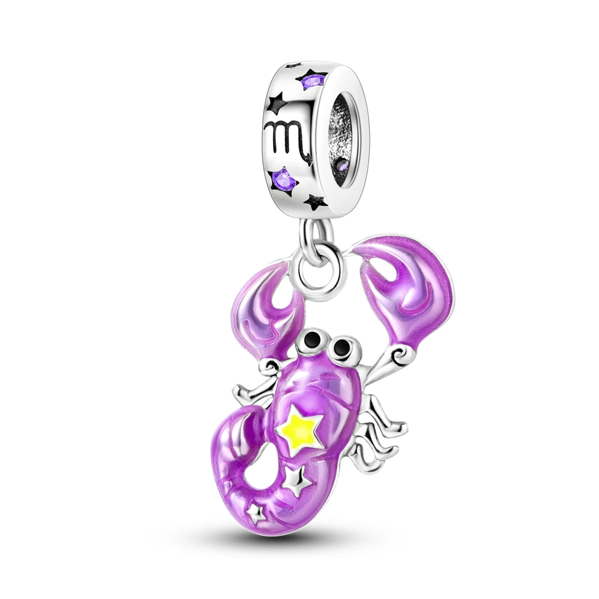 Silver Plated Purple Charms Flower Butterfly Dangle Charm Beads Fit Original Bracelet Diy Pendants