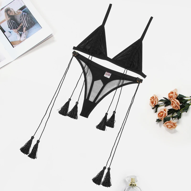 MUZISKAT New comfortable mesh sexy neck strap shapewear two-piece lingerie set