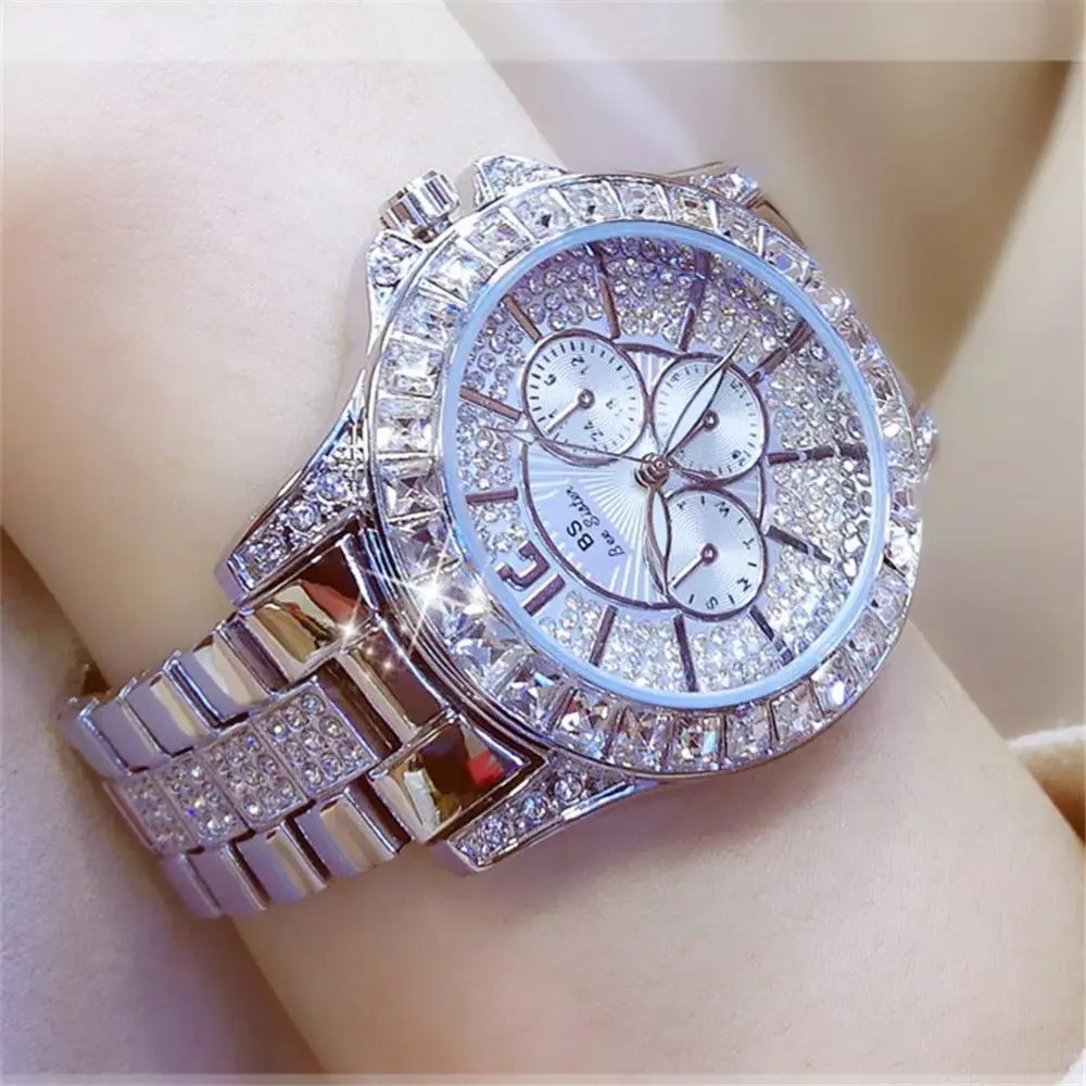 SYNOKE Fashion Women Quartz Band Silver All Diamond Watch Rose Gold Watch Temperament High Grade Girl Non Non Mechanical