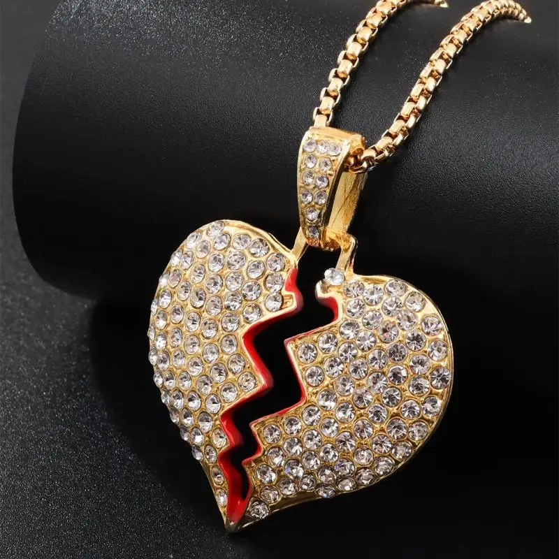 

New Shiny Zircon Heartbreak Hip Hop Pendant Necklace Unisex Trend Rock Party Jewelry