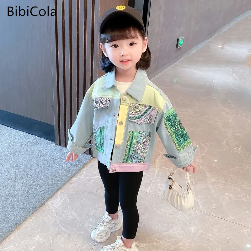 

1-6Y Outerwear Turn-down Collar Single Breasted Regular Length Print Simple Comfortable Colorful Suitable Spring Children Girls
