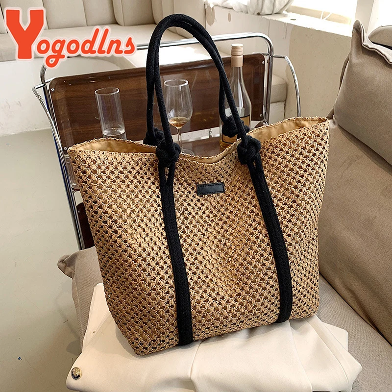 Summer Straw Bag Women Large Capacity Handmade Beach Bag Travel  Vacation Lady Totes Casual Style Shoulder Bag sac