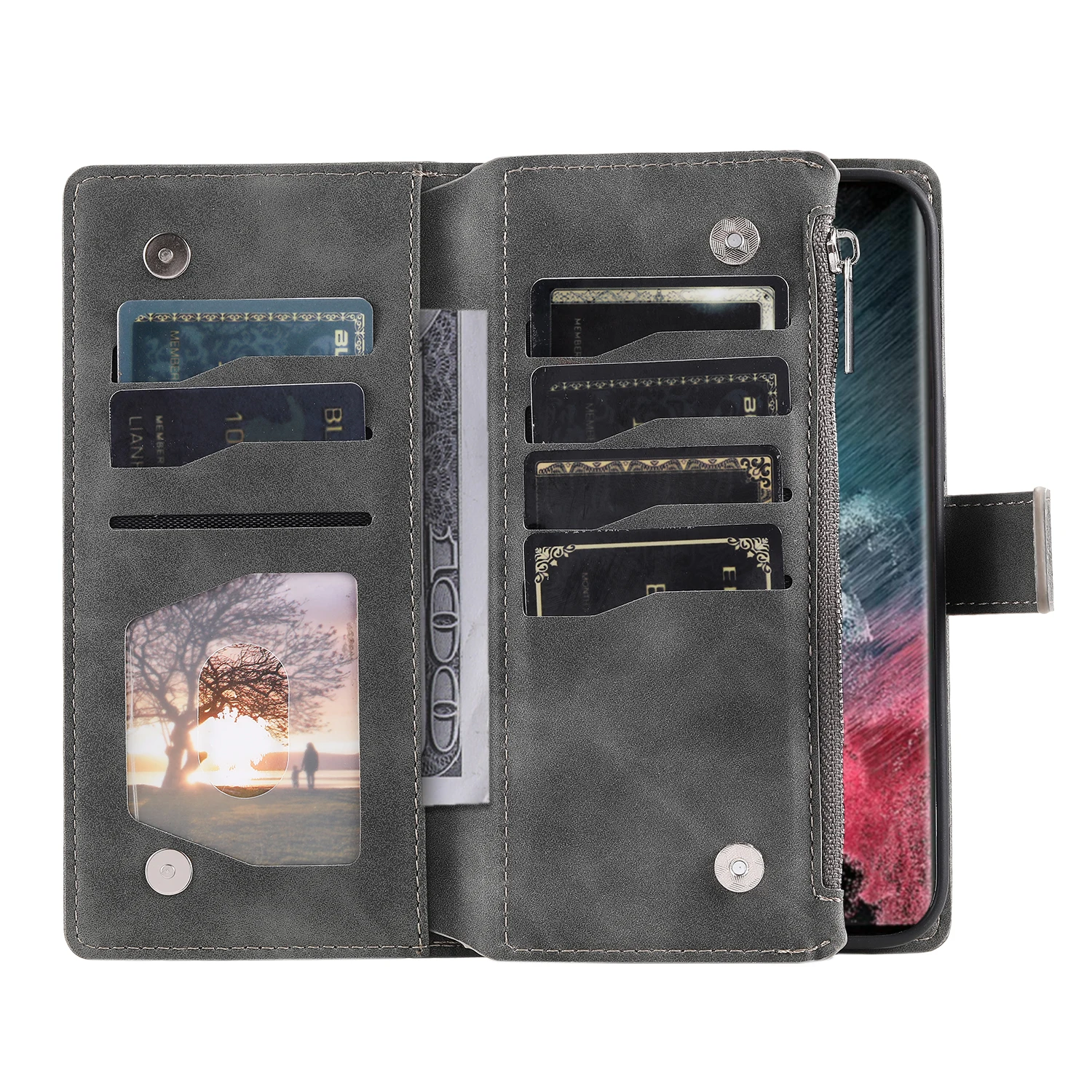 Embossed Leather Wallet Phone Case with Card Holder