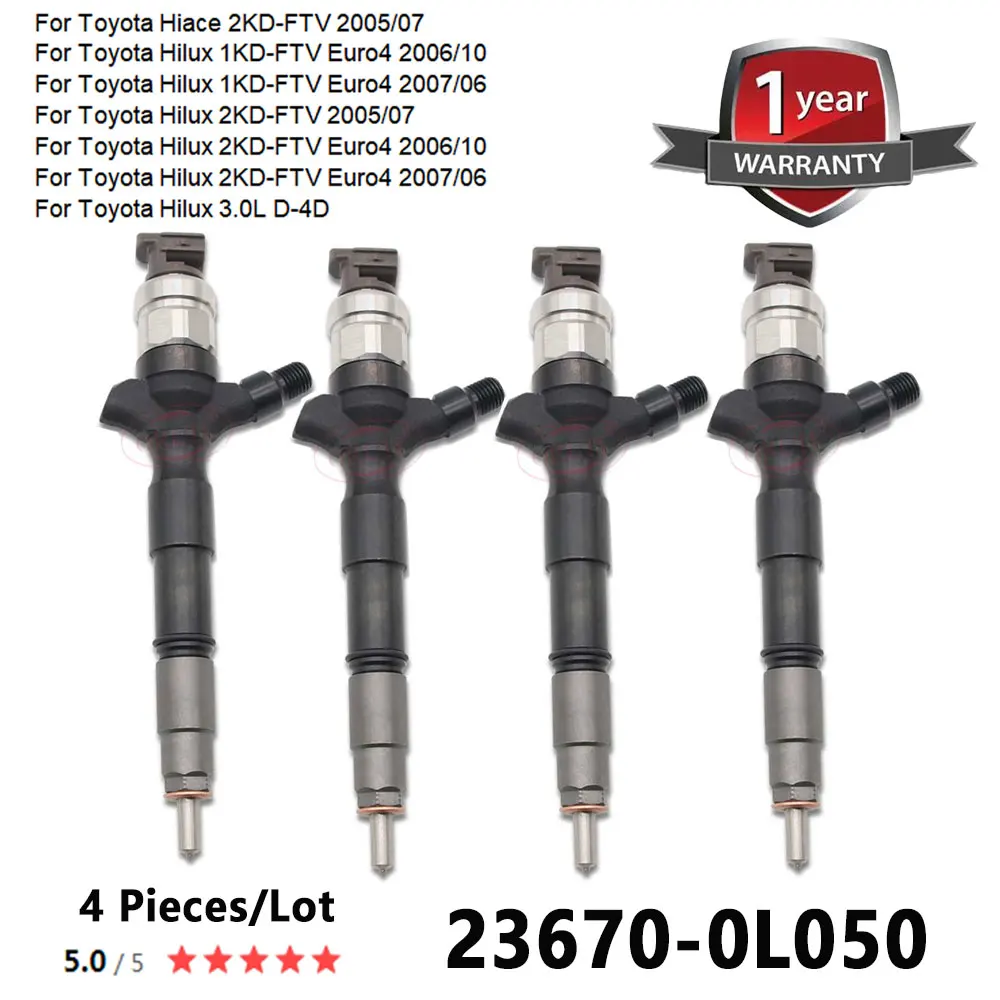 

4 Pieces 095000-8290 Common Rail Injector 23670-0L050 Diesel Auto Parts Sprayer Assy 23670-09330 For Toyota Hilux 1KD/2KD/D4D