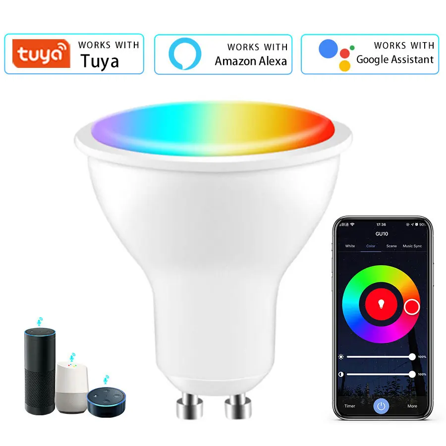 GU10 LED Tuya WiFi Smart Bulb 5W 7W 9W APP Control Work With Google Home Dimmable Timer Function smart led light bulbs