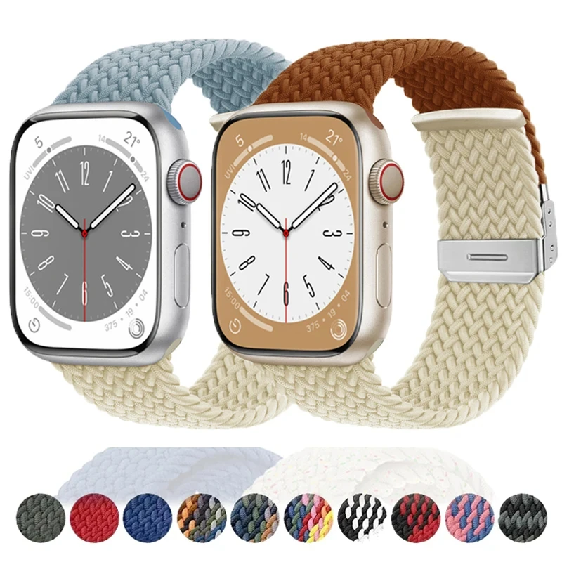 애플 워치용 브레이드 솔로 루프 울트라 밴드, 나일론 탄성 팔찌, iWatch 시리즈 9, 8, se, 6, 7, 5, 4, 3 스트랩, 49mm, 45mm, 40mm, 41mm, 44mm