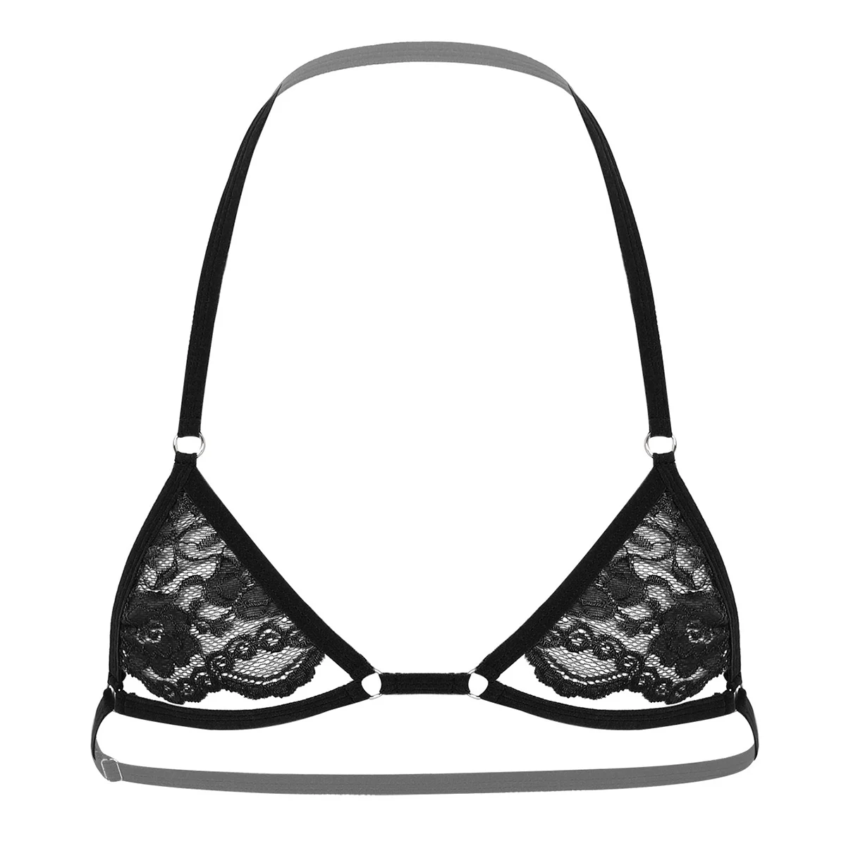 Sexy Men Sheer Lace Lingerie Erotic Bras Sissy Nightwear Halter Neck Adjustable Straps Harness hombre Mini Bra Mens Bra Tops Mens Bodywear